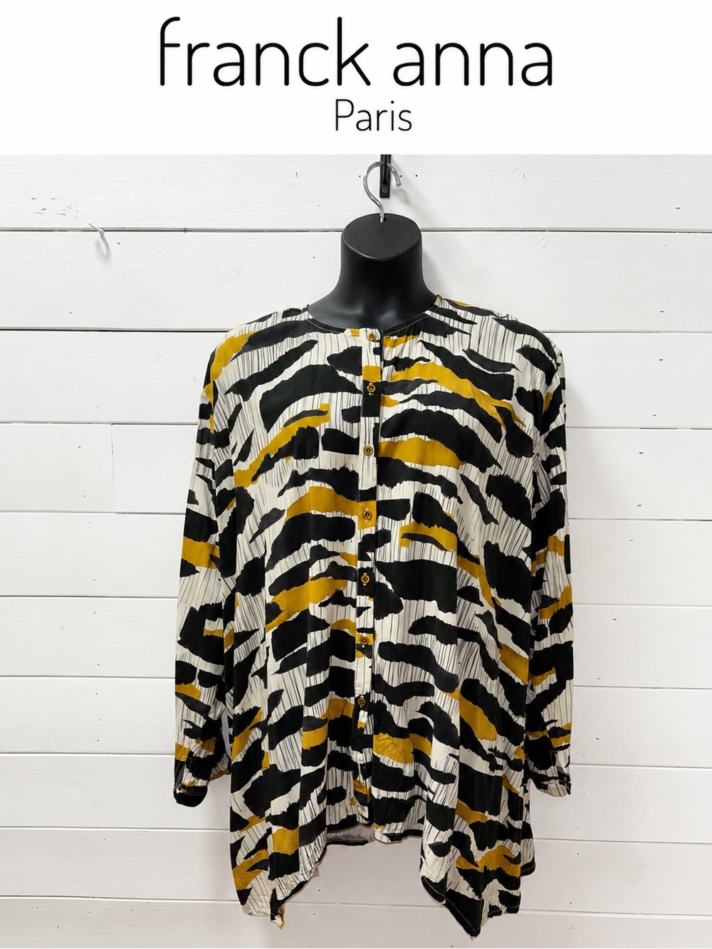 Franck Anna Paris Blouse – Black, Cream & Mustard – Size T8 (Approx. 3X/4X)